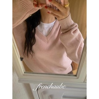 【Codibook】韓國 frenchaube 冬季羊毛V領寬鬆針織衫［預購］針織衫 毛衣 女裝