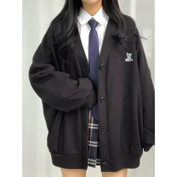 【Codibook】韓國 BULLANG GIRL 寬鬆落肩刺繡小熊外套［預購］針織外套 女裝