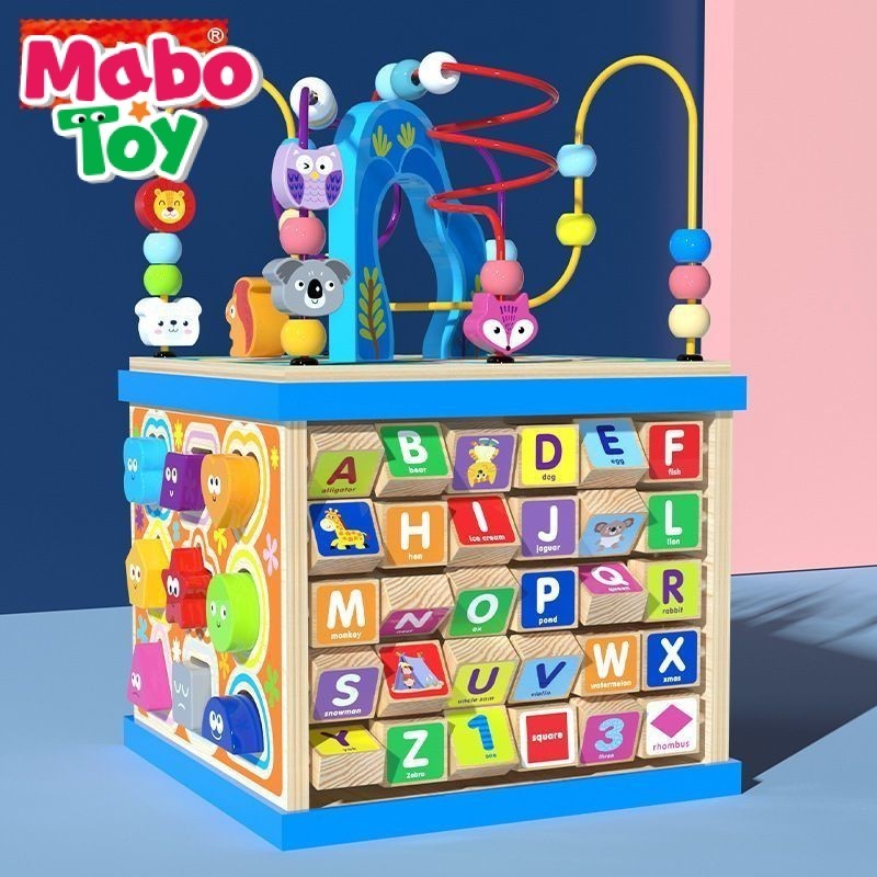 MaboToy兒童木製大號多功能益智大繞珠百寶箱早敎智力配對場景智力盒玩具 BPVI