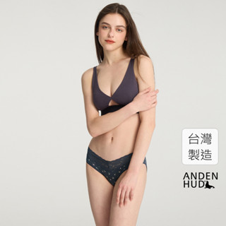 【Anden Hud】Love Story．V蕾絲低腰三角內褲(墨水藍-愛心小花) 純棉台灣製