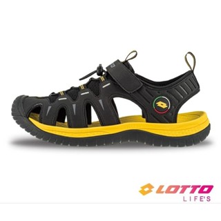 【LOTTO 義大利】男 便利束扣調整鞋帶 夜間反光 耐磨防滑 運動護趾涼鞋（88）黑黃LT3AMS8310