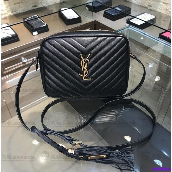 二手 YSL yvessaintlaurent黑色V紋包包真皮側背包2019新款