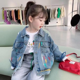 💕洋洋兒童店💕 女童外套 兒童外套 女童牛仔外套 春季洋氣網紅童裝小女孩韓版寶寶春秋中大童上衣 女童牛仔衣 兒童牛仔外套