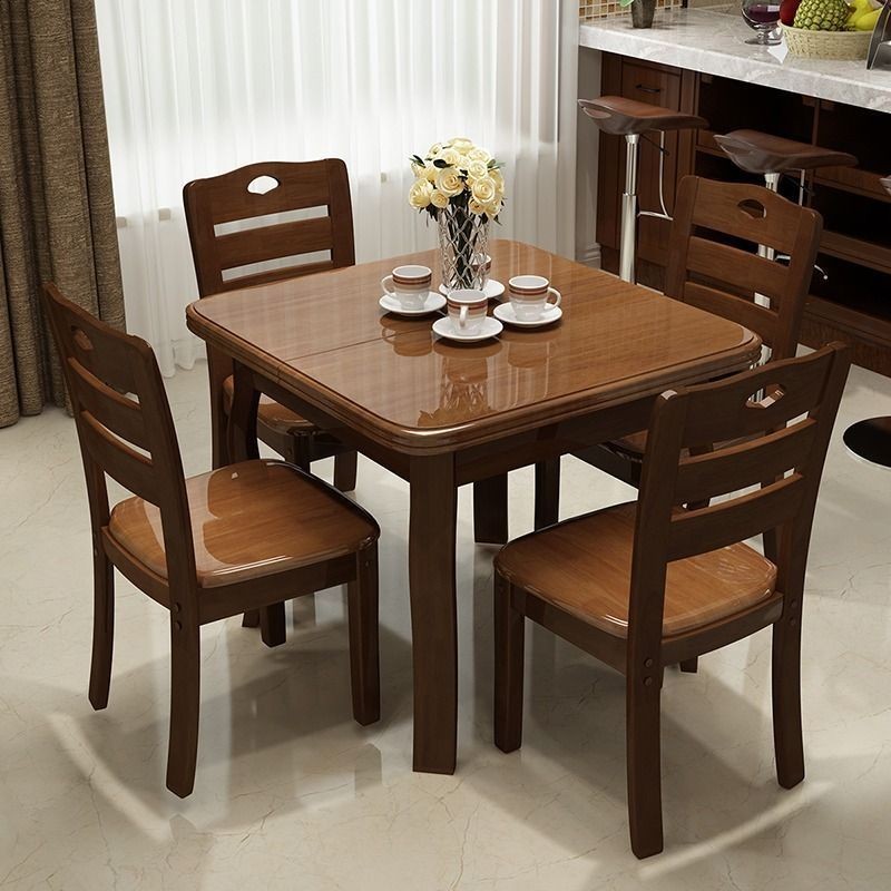 【免運】實木餐桌正方形伸縮折疊長方形餐桌小戶型傢用喫飯桌子4人6人餐椅