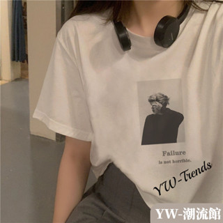 【YW】100%純棉 ins短袖T恤女 韓版寬鬆短款上衣 新款高腰露肚臍上衣 棉t 短款上衣 百搭顯瘦 女裝