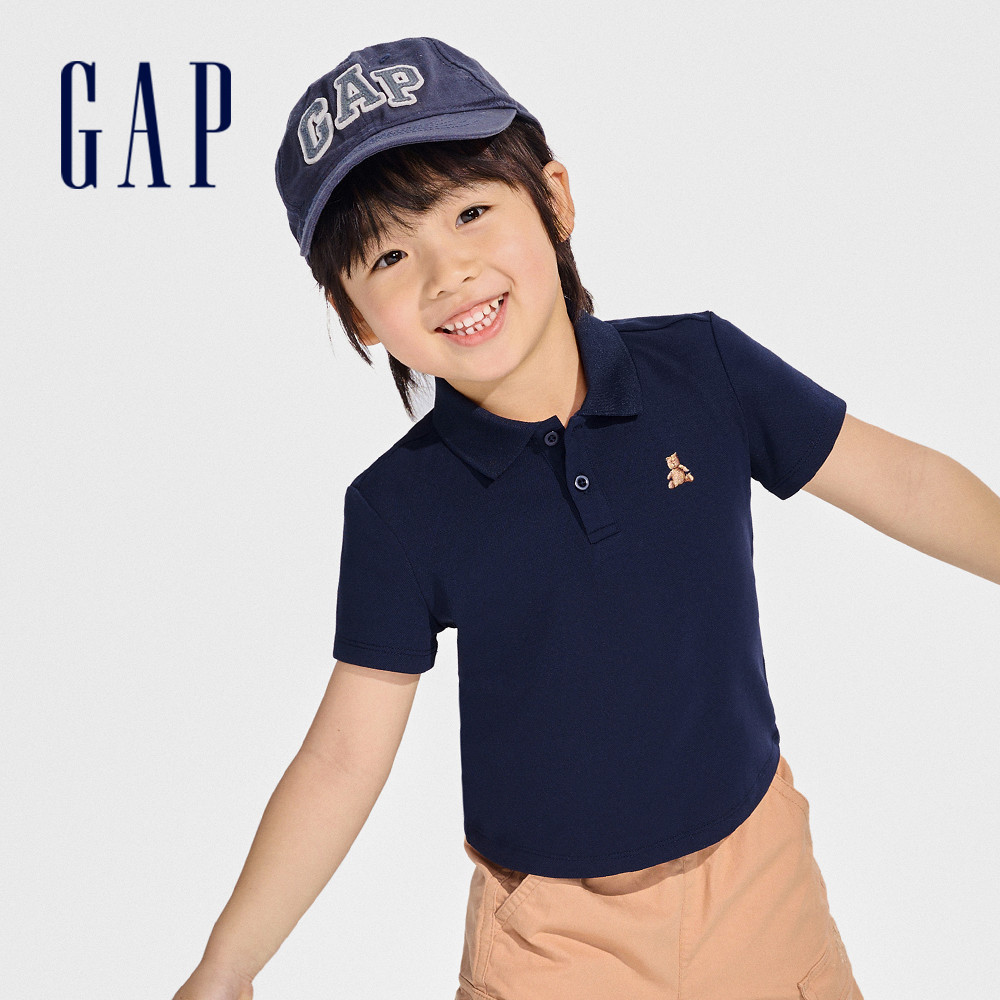 Gap 男幼童裝 小熊刺繡短袖POLO衫-海軍藍(891696)