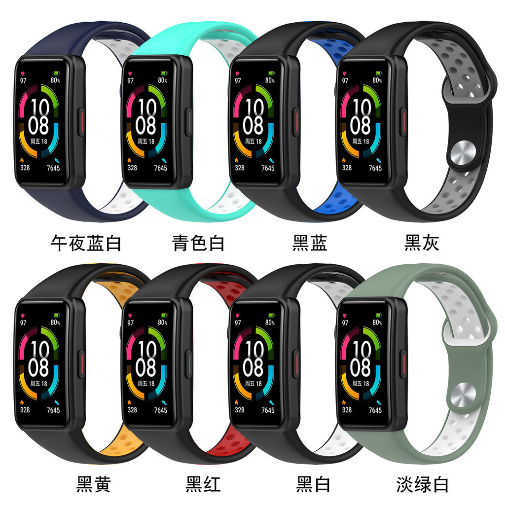 [YX]適用華為手環6雙色硅膠錶帶honor band6榮耀手環7/6防水替換腕帶