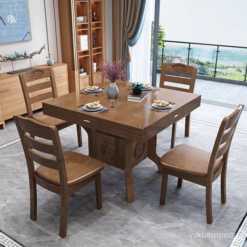 實木伸縮餐桌正方形方圓兩用折疊飯桌方桌變圓桌傢用小戶型八僊桌