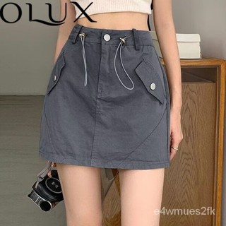 女生洋裝 OLUX美式工裝短裙女設計感a字裙年夏季薄款顯瘦禦姐風半身裙ins 4DV8