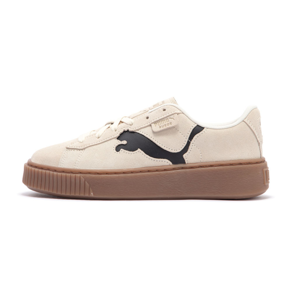 Puma Suede Platform Cutout 女鞋 米白黑色 麂皮 大LOGO 微厚底 休閒鞋 39723302