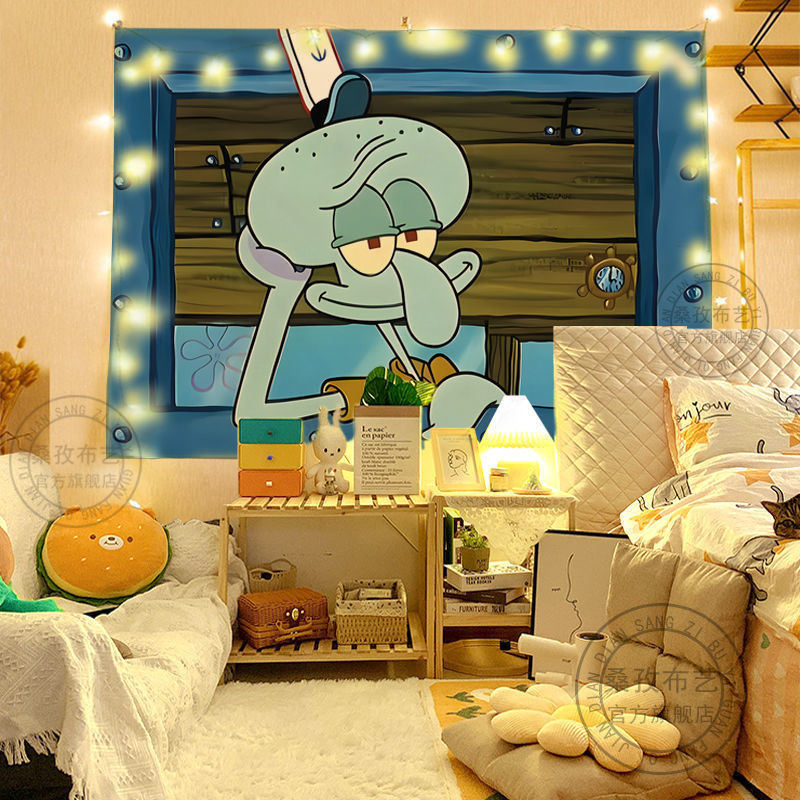 元氣精選✨ 動畫章魚哥海綿寶寶卡通掛布臥室墻面裝飾創意背景布可愛搞怪掛毯