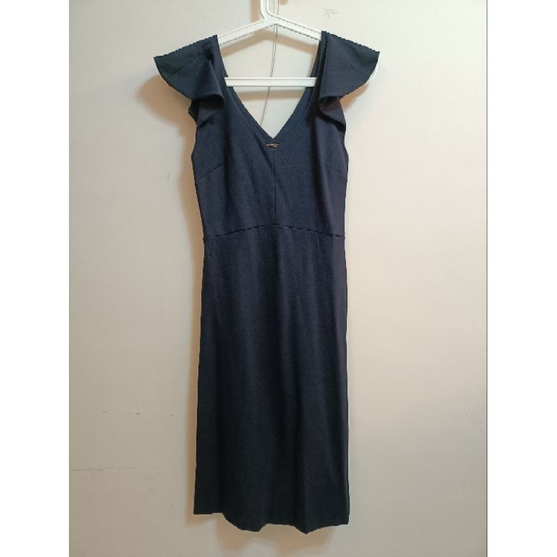［Massimo Dutti］深藍色領V質感洋裝