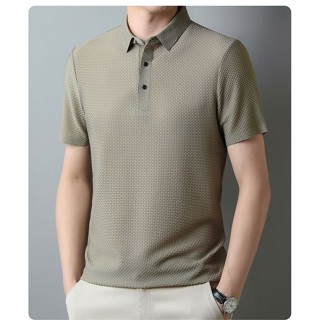 純色速乾Polo衫男|大尺碼100公斤男裝上衣|夏季提花打底衫|高檔短袖POLO衫|商務休閒短袖衫男|寬鬆翻領Polo衫