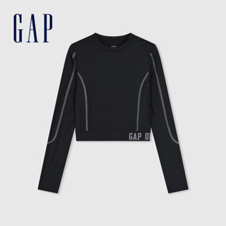 Gap 女裝 Logo印花圓領長袖T恤 GapFit系列-黑色(876159)