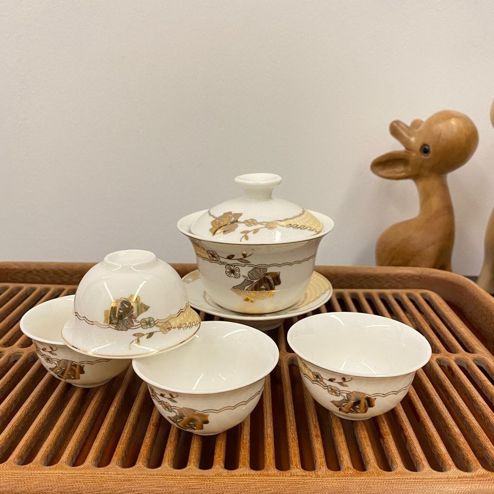 陶瓷茶具茶杯蓋碗套裝時尚精品骨瓷杯家用潮汕仿古功夫茶具茶壺