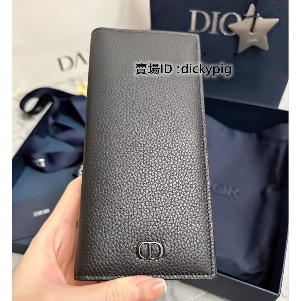 二手正品 DIOR 迪奧 直式長型銀包 男款 長夾 黑色 小牛皮 Dior Essentials 長款錢包 對開長夾