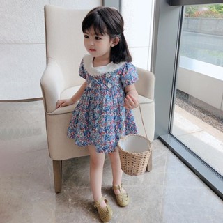 MOMOKO💖🎈 兒童洋裝翻領連身裙女童公主裙2024夏裝寶寶兒童碎花連衣裙小女孩夏季洋氣童裝裙子潮