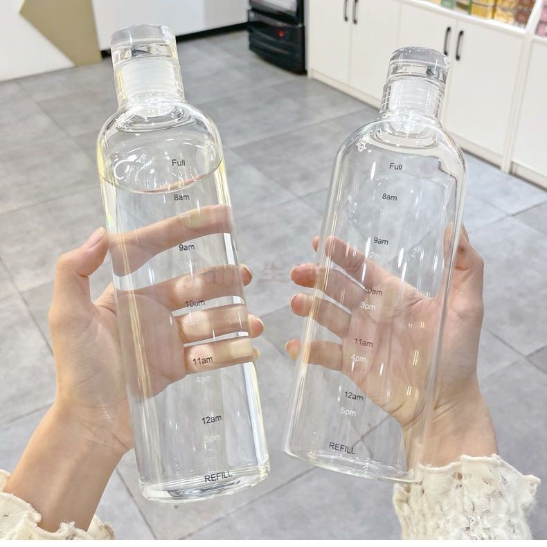 ✨【臺灣】✨高顏值ins時間刻度塑膠水杯子女高透明外帶便攜大容量隨身喝水杯