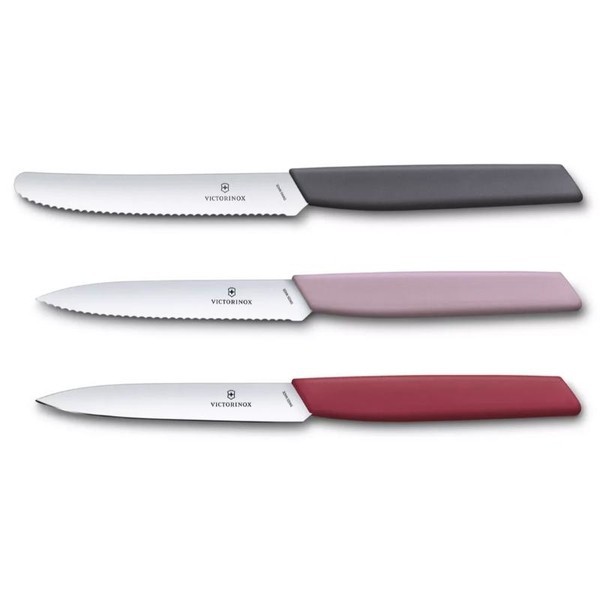 【Victorinox 瑞士維氏】SWISS MODERN 削皮刀組合，3 件裝(粉蕃茄刀+灰尖平刀)(6.9096.2L2) 墊腳石購物網