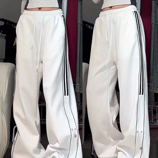 妞妞美🌈工裝褲 運動褲 休閒長褲女 美式複古高街休閒運動衛褲男女春秋季潮牌嘻哈hiphop寬鬆闊腿長褲 女生夏季白色長褲