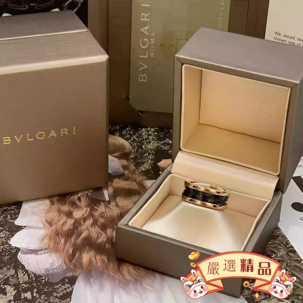 精品二手 BVLGARI（寶格麗）B.ZERO1系列 三環黑陶瓷戒指 18K玫瑰金AN855962