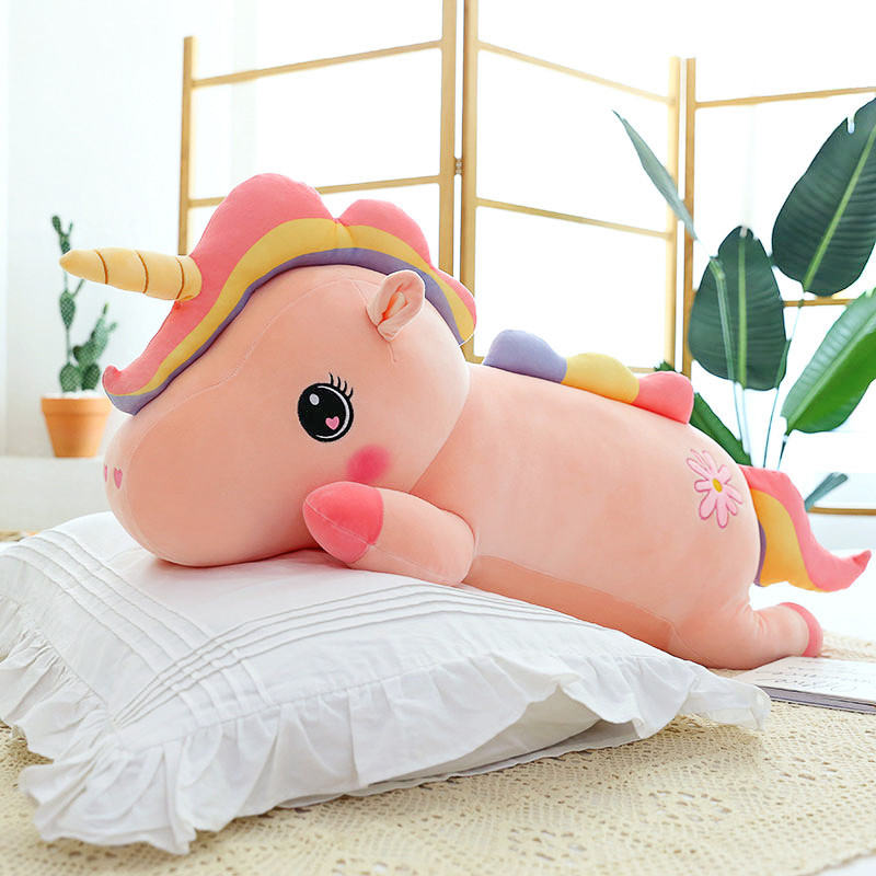 網紅彩虹獨角獸毛絨玩具布娃娃超軟女孩床上夾腿側睡玩偶粉色小馬