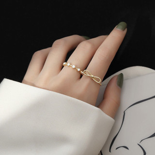 高級感 韓國 戒指 s925純銀戒指女金色蝴蝶結開口戒新款潮時尚個性網紅高級感