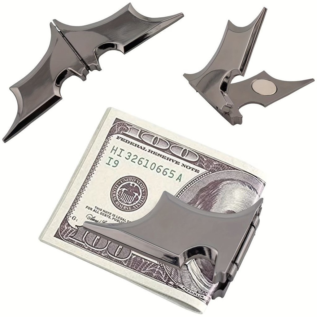 鈔票夾 鈔票卡夾 錢夾 創意蝙蝠錢夾簡約閤金金屬磁性錢夾冰箱貼票據夾卡夾個性鈔票夾 NHXI