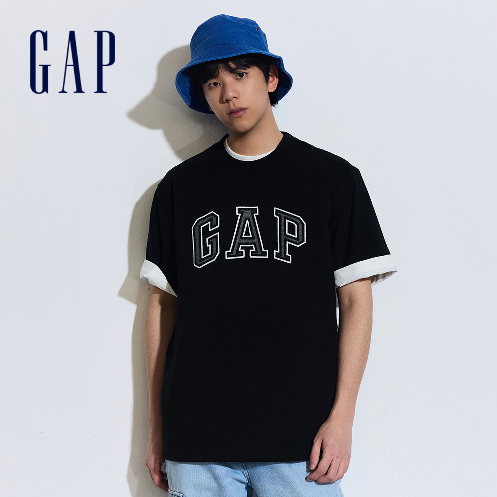 Gap 男裝 Logo純棉圓領短袖T恤 厚磅密織親膚系列-黑色(892185)