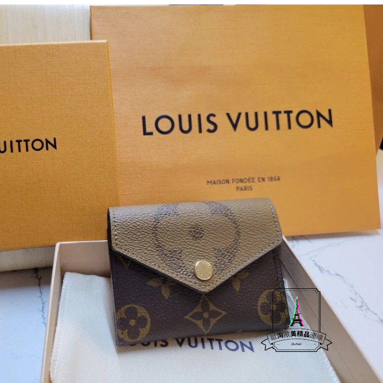 Louis Vuitton 路易威登 LV Zoe 老花 帆布牛皮 棕色 三折 短夾 零錢包 M80725
