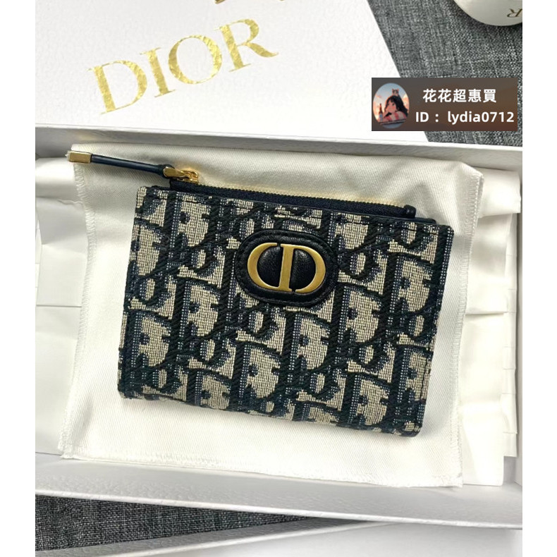 (二手品）DIOR 迪奧 Oblique 深藍色 對折短夾 錢包 零錢包 卡片夾 鈔票夾 女款錢包