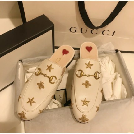 二手 GUCCI 白色黑色 小蜜蜂 愛心 涼拖 樂福鞋 超美 尺寸齊全