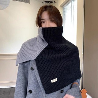 【本家優選百貨】-撞色拼接披肩圍脖女秋冬外搭保暖套頭高領針織圍巾韓版開叉斗篷 斗篷女