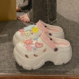 MM鞋店🌈厚底洞洞鞋 涼拖鞋 包頭涼鞋 多巴胺洞洞鞋女夏季外穿網紅厚底增高防滑沙灘涼鞋包頭半拖鞋雲朵 懶人防水防滑涼鞋女