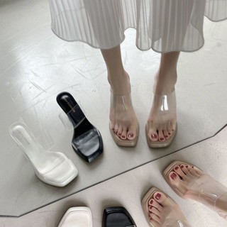 Rose~ 法式高跟透明水晶粗跟涼拖鞋仙女鞋子2024年新款夏季外穿爆款涼鞋