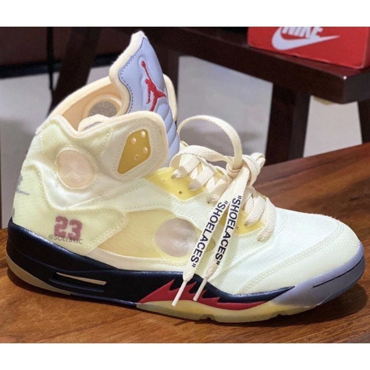 聯名 Off-White x Air Jordan 5 Sail SP 白帆 籃球 白黃 DH8565-100 慢跑鞋