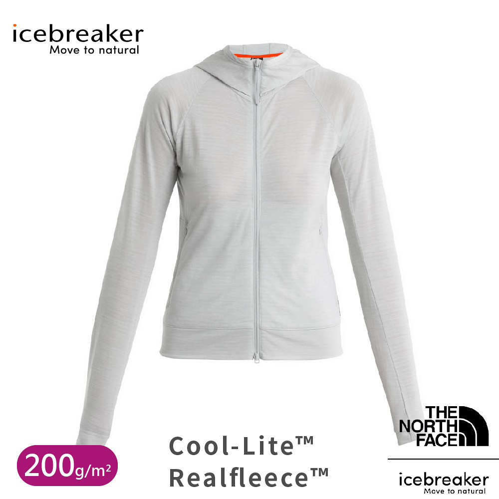 【Icebreaker 女 Realfleece刷毛保暖連帽外套200 TNF聯名款《淺灰》】0A56VR/排汗衣/短T
