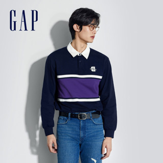 Gap 男裝 Logo純棉印花長袖POLO衫-海軍藍(885524)