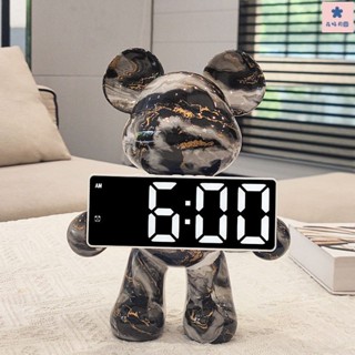 ❀時鐘❀數字時鐘 房間擺設 電子鬧鐘 交換禮物 LED電子鐘 電子鐘 居傢裝飾 創意水轉印暴力熊時鍾擺件客廳臥室玄關桌麵