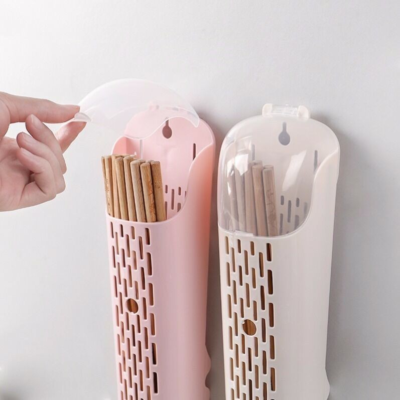 免打孔防塵筷子籠筒帶蓋瀝水筷籠塑料廚房勺子壁掛式筷子收納盒