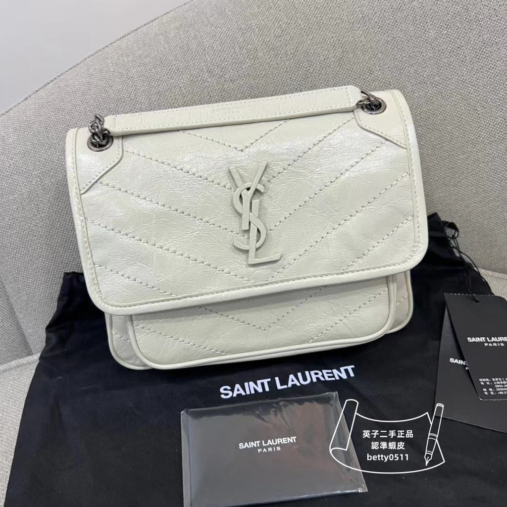 YSL niki baby mini 流浪包 單肩包 復古褶皺 斜挎包 633160 聖羅蘭白色流浪包