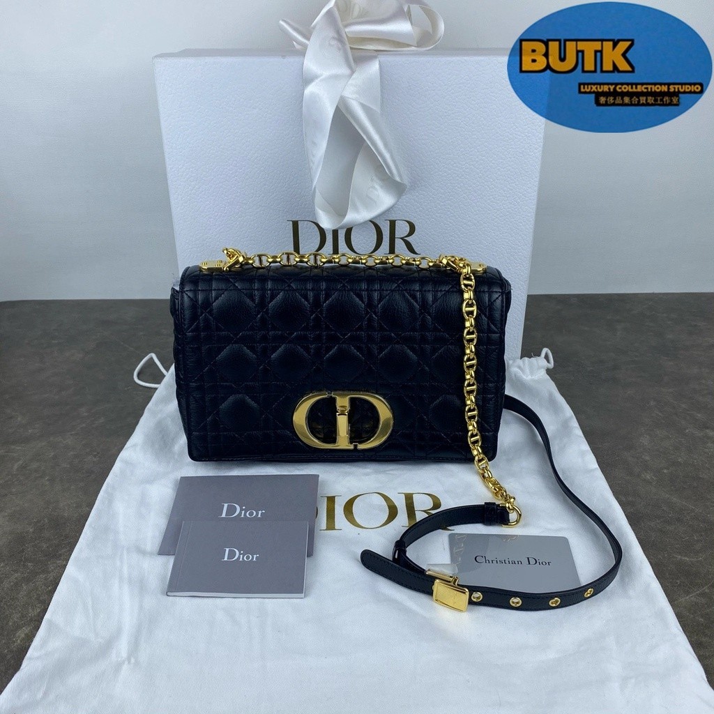 Dior 迪奧 caro 黑色 中號 金扣 鏈條包 單肩包 斜背包 郵差包M9242UWHC_M900