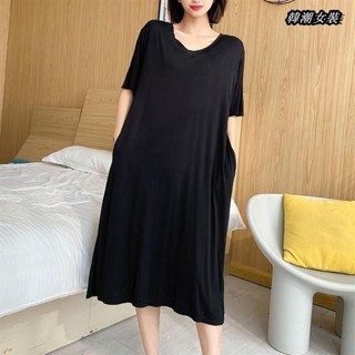 【大尺碼女裝M-5XL 50-150kg】2-300斤大尺碼V領睡裙女夏季中長款家居裙胖mm加肥加大慵懶風洋裝