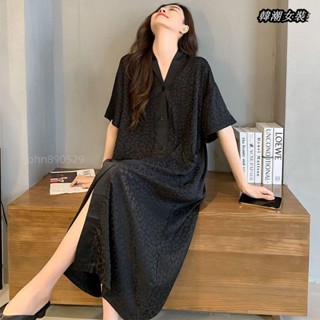【大尺碼女裝M-5XL40-150kg】大尺碼胖mm2-300斤睡袍女夏季寬鬆中長款過膝小外套睡裙可外穿家居服