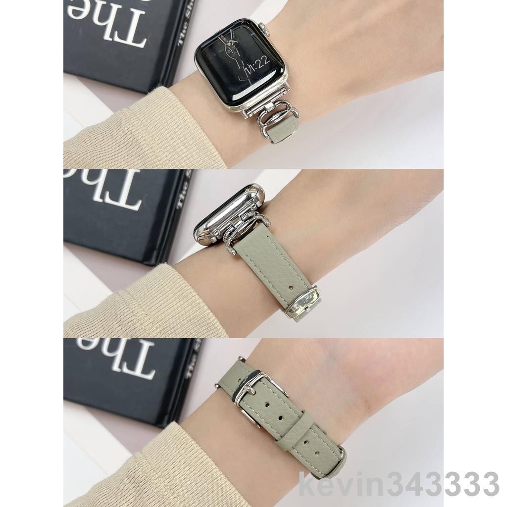 台灣出貨 螃蟹接頭皮革錶帶 適用於 Apple Watch S9/8/Ultra 2/7/6/se2/4 蘋果智能手錶配