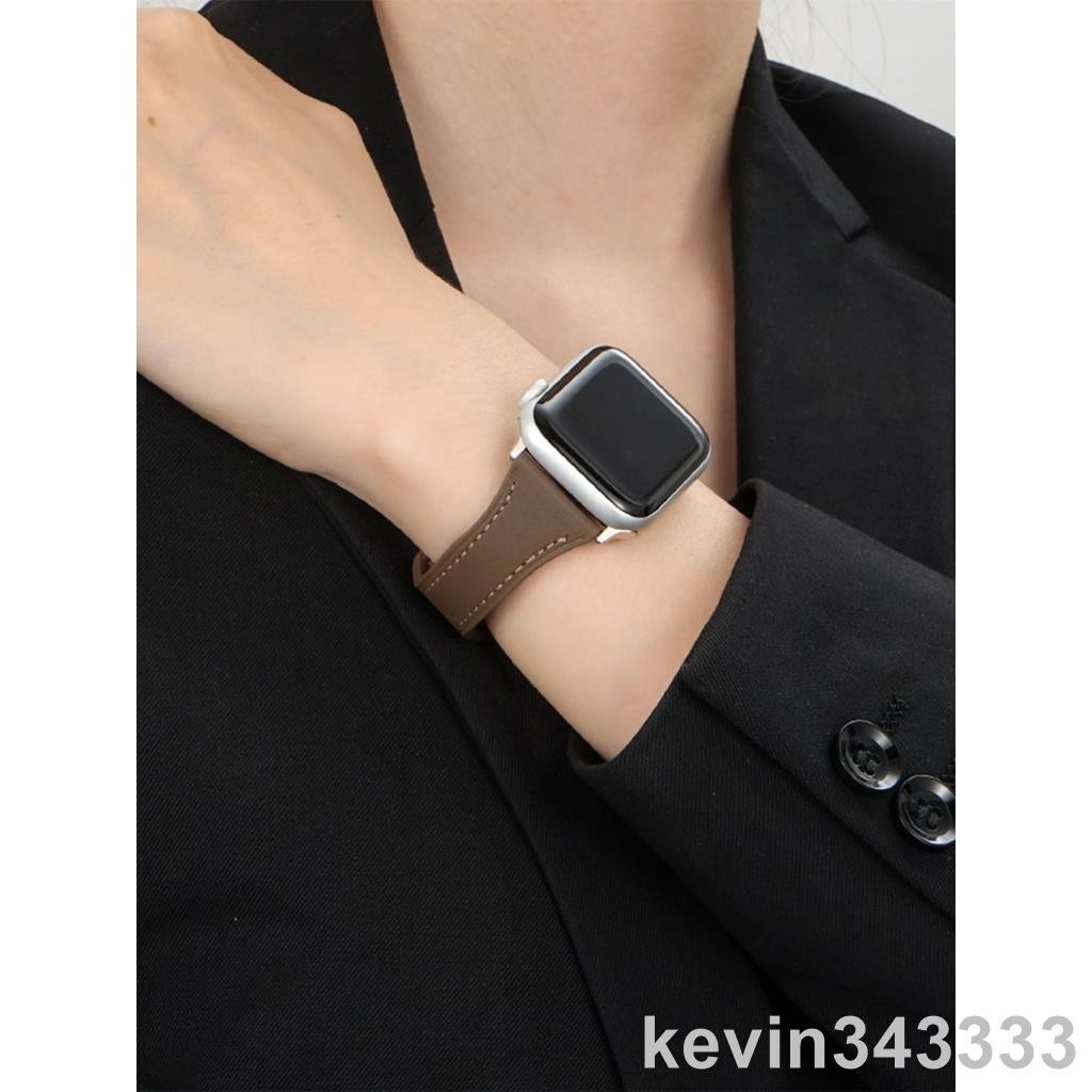 台灣出貨 褐色單釘皮革錶帶 適用於 Apple Watch S8/Ultra/7/6/se2/4 蘋果智能手錶配件