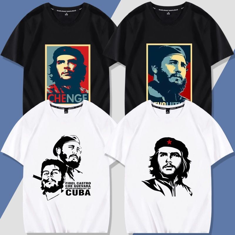純棉古巴 革命紀念 切格瓦拉卡斯特羅照片 圖片印花 懷舊短袖 T恤衣服 CHF9