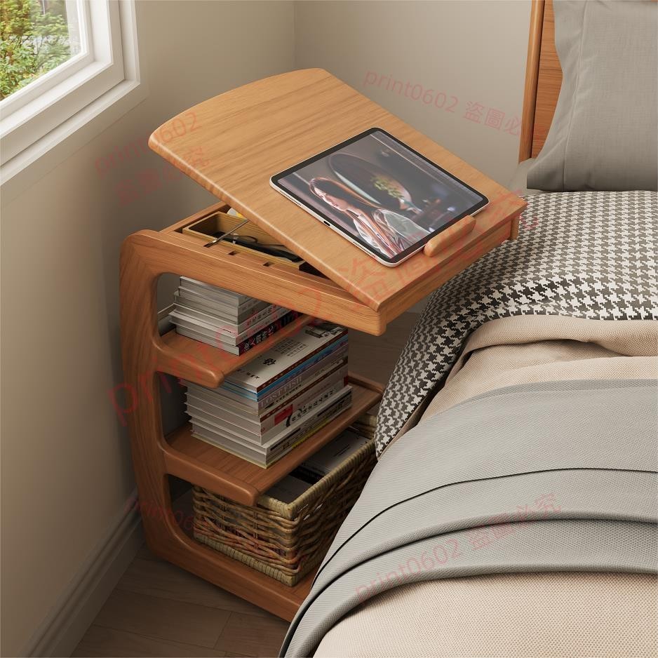 實木沙發邊幾可移動帶輪側邊柜床頭置物架家用角柜小桌子多功能print0602
