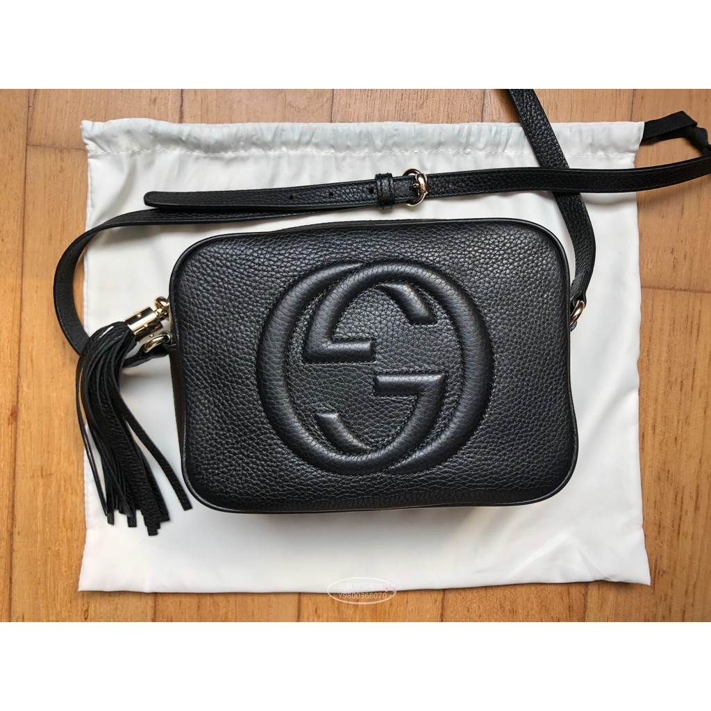 二手精品 GUCCI soho Disco現貨 黑 斜背包 牛皮 肩背包 相機包 流蘇 荔枝紋 308364