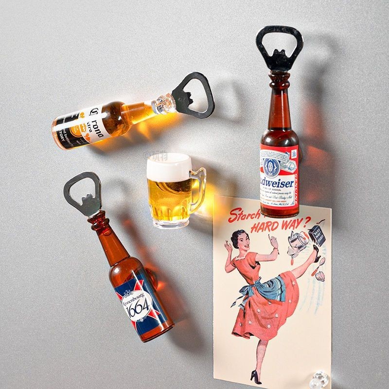 S卡通貼@網紅開瓶器冰箱貼磁貼仿真磁吸啤酒瓶啟瓶器個性創意起瓶器酒起子